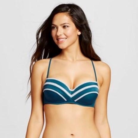 NWOT Shade & Shore 36D Summer Racerback Dark Teal Tribal Pattern Swim Top #87838