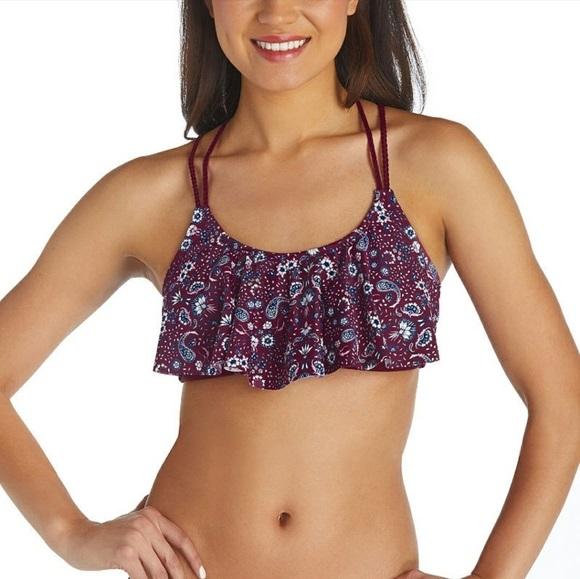 NWOT Arizona Jean Co Paisley Burgundy XL Flounce JA19124T Bikini Swim Top #92119