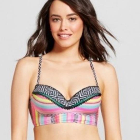 NWOT Shade & Shore 34B Vacay Bandeau Multicolor Tribal Print Swim Top 87889