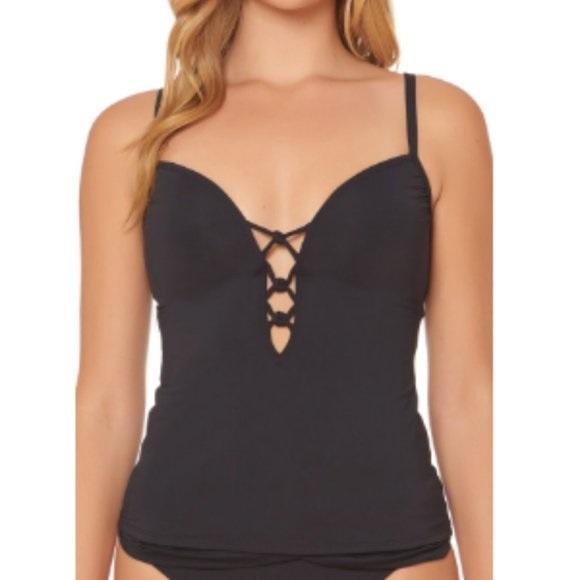 NWT Bleu Rod Beattie Criss Cross Twist Front Black RBKN18269 Tankini Top #92263