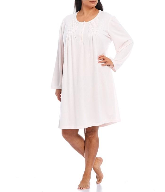 New Miss Elaine 3X Honeycomb Pointelle Cuddle Knit Short Nightgown Peach #83647