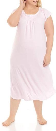 Miss Elaine SM Cottonessa Cap Sleeve Long Nightgown 508819D Pink & White #85895