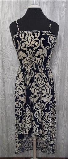 NWT Fleur De Lis Scrolling Stretch Sundress Midi High-Low Dress L Navy Blue #21