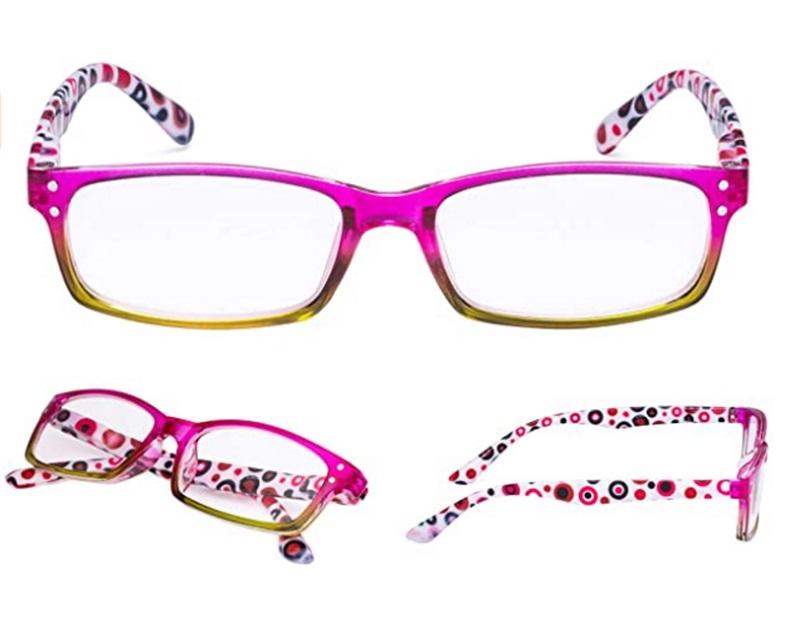 NEW Pink & Green Polka Dot Rectangle Reading Glasses .75 F2 88075