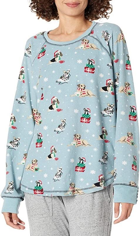 New PJ Salvage 1X Happy Howlidays Dog Thermal Long Sleeve T-Shirt 92202