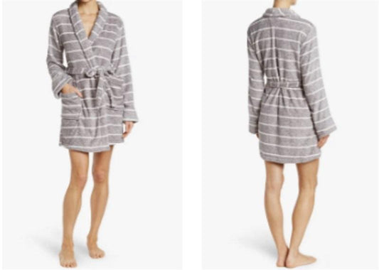 NEW PJ Salvage Print Pocket Robe Grey Stripes M 92289