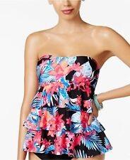 NWT Island Escape 6 Strapless Palm Print Tankini Top Tiered 86795