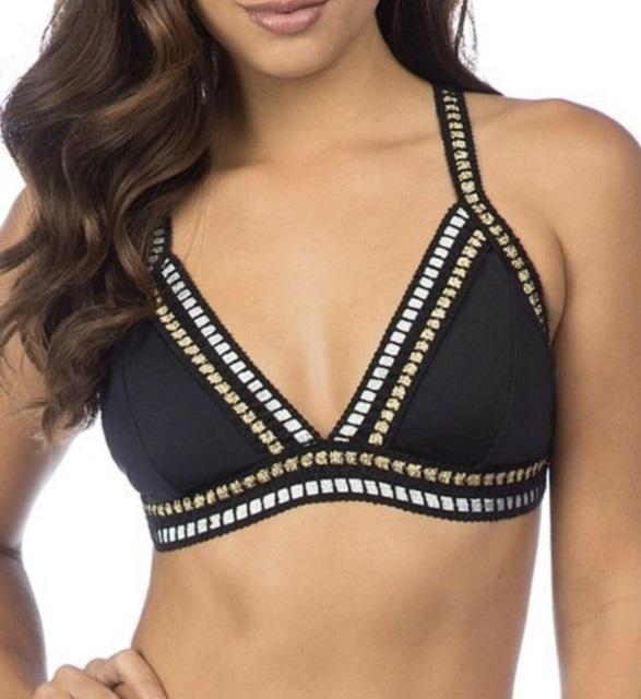 NWT La Blanca 4 Metallic Ribbon-stitch Black Bikini Top Swimsuit #86609