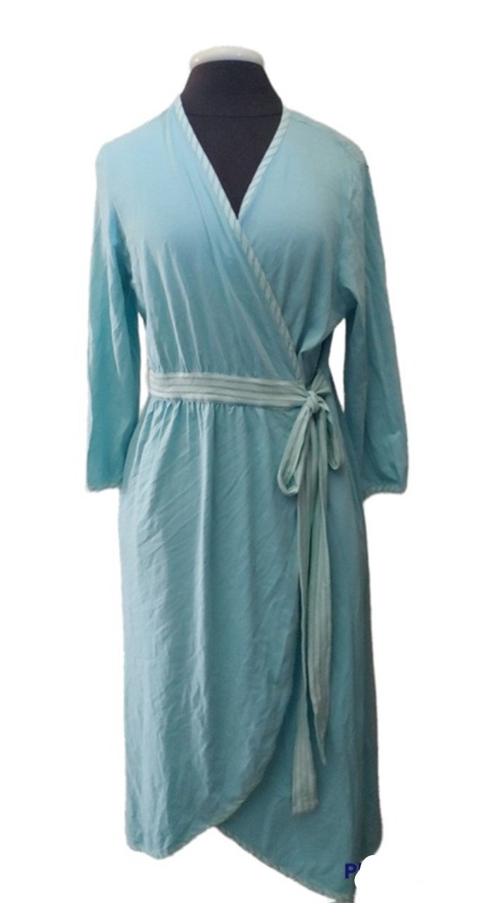 NEW Winter Silks M Cotton Aqua Stripe Cotton Wrap Robe 90022