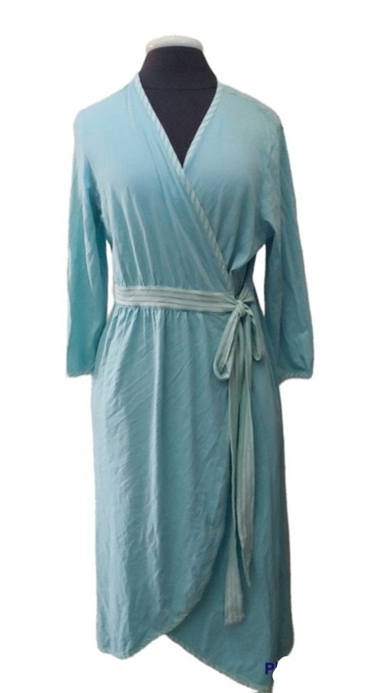 NEW Winter Silks M Cotton Aqua Stripe Cotton Wrap Robe 90022