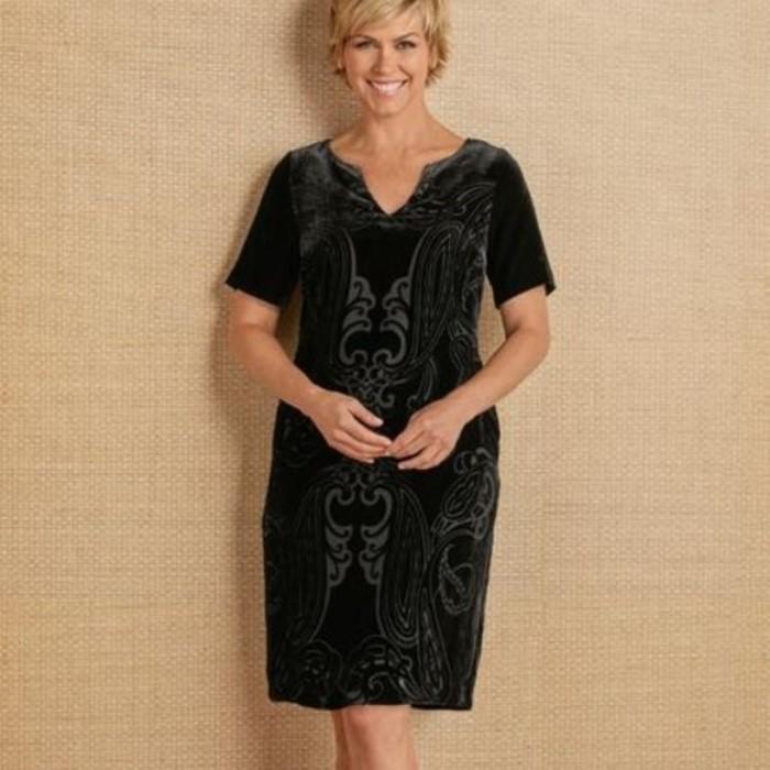 New Soft Surroundings LG Venetian Velvet Burnout Cocktail Dress Black #86628