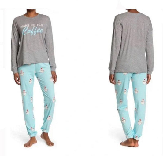 NWT Cozy Zoe M Long Sleeve Wake Me for Coffee Pajama Set 91854