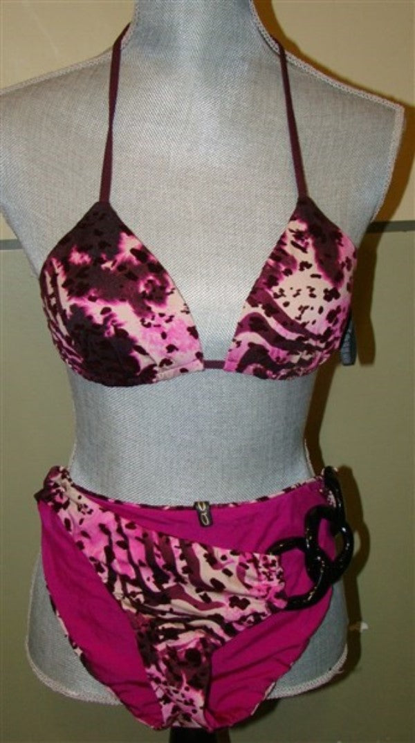 NEW A.Che Bikini Small Purple Animal Print Swimsuit Chain Bottom 100078