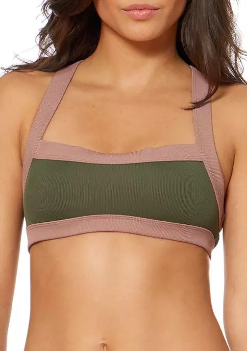 NWT Dolce Vita Color Block M Racerback Ribbed Banded Bikini Swim Top #100142