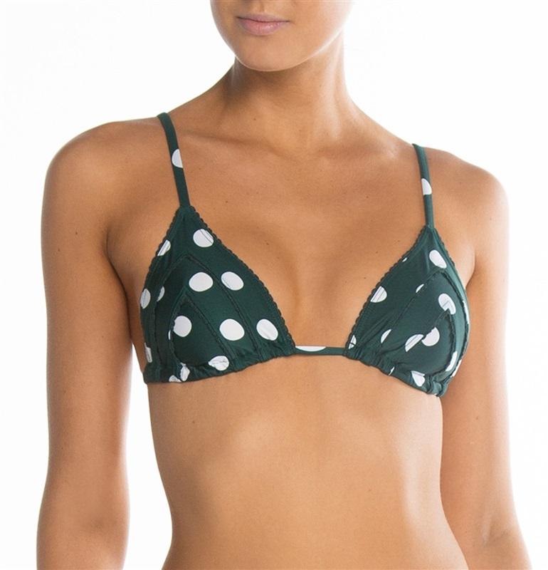 NWT Peony Pebble SZ 6 Green Polka Dot Halter Triangle Bikini Swim Top #100221