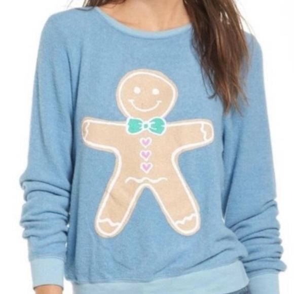NWOT WILDFOX L DREAM SCENE Gingerbread Man Sweatshirt Blue 100469