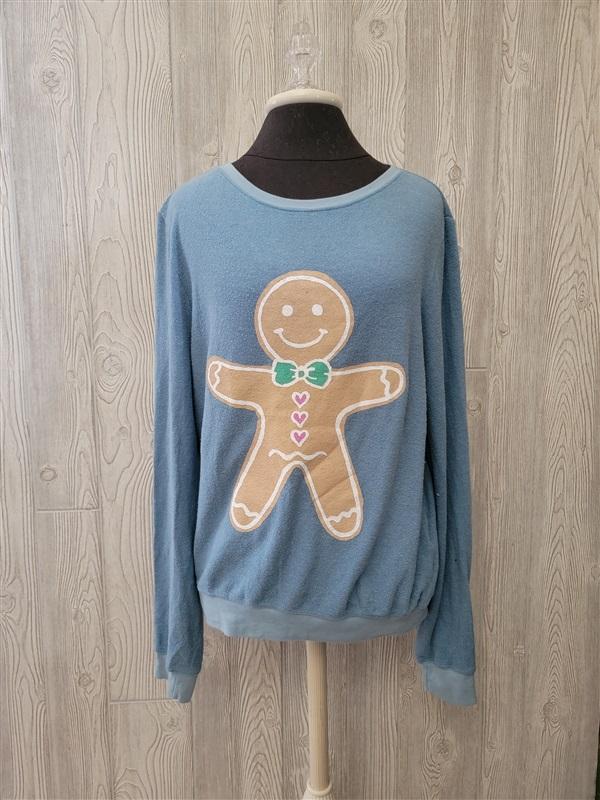 NWOT WILDFOX L DREAM SCENE Gingerbread Man Sweatshirt Blue 100469
