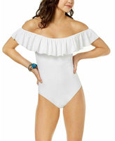 NWT Raisins Barbados L White Off-Shoulder Ruffled One-Piece Swimsuit #100486