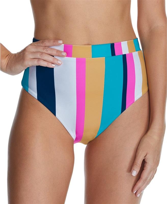 NWT Raisins Belle Mar S Striped Full High-Waisted Bikini Swim Bottom #100615