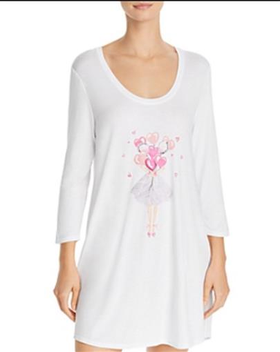 New Jane & Bleecker Bloomingdales Bag Heart Balloons Sleep Shirt L White #102809
