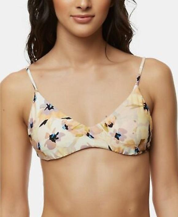 NWT O'Neill Leah S Yellow Floral Scoop Neck Halter Bikini Swim Top #102873
