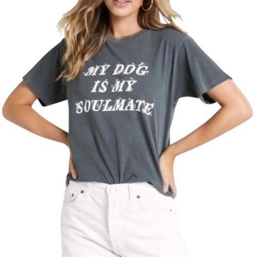 NWOT Wildfox L My Dog Is My Soulmate Gray Short Sleeve Crewneck T-Shirt 102980