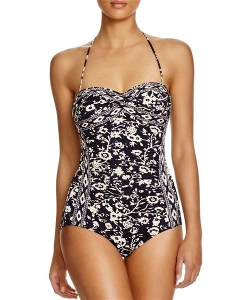 NWOT Robin Piccone Ari S Navy Medallion Floral Bandeau One-Piece Swimsuit 104132