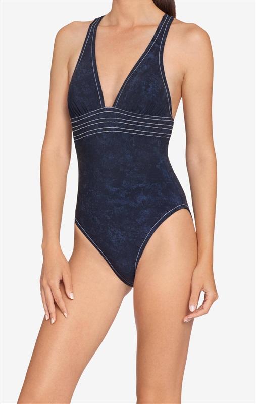 NWOT Robin Piccone Valeria SZ 4 Solid Stitched Halter One-Piece Swimsuit #104133