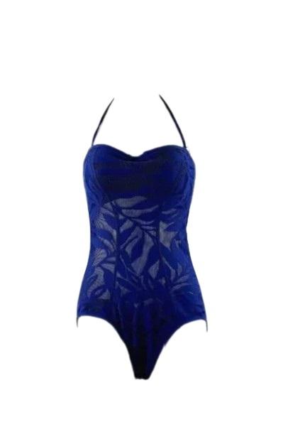 NWT Robin Piccone Hanna SZ 8 Navy Floral Lace Bandeau One-Piece Swimsuit #104137