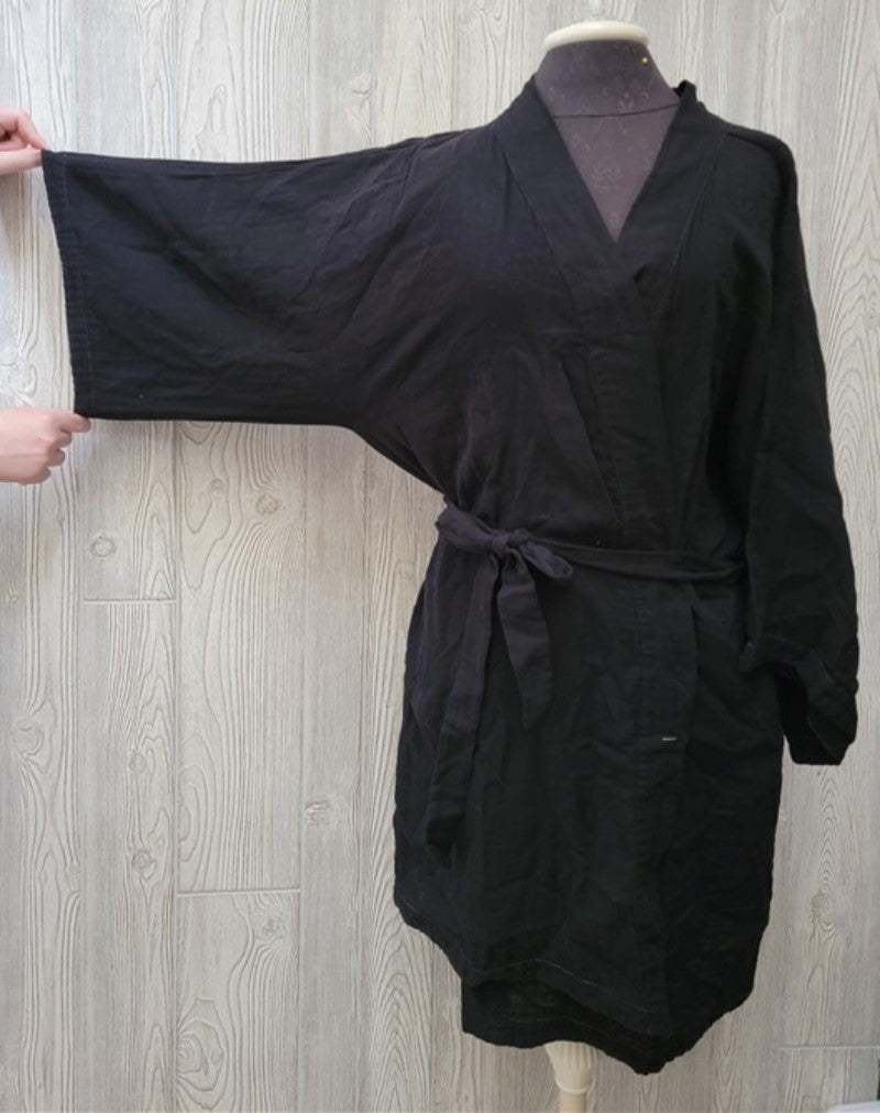 NWT Calme by Johnny Was S Double Gauze Belted Kimono Robe Black 105208