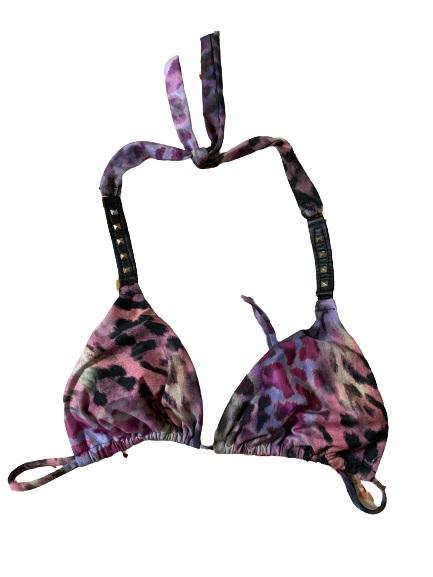 NWOT Pilyq Animal Print M Studded Halter Triangle Bikini Swim Top #109597