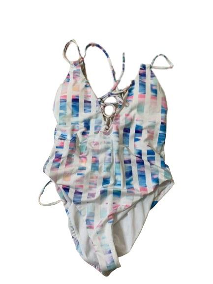 NWT BeachLingo Tie-Dye Stripe M Halter Criss-Cross One-Piece Swimsuit #109616