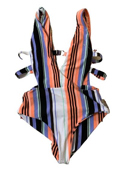 NWOT Volcom Stripe Search S Plunge Strappy One-Piece Swimsuit #109622