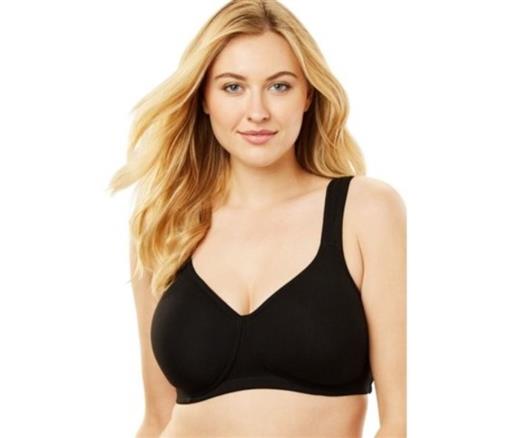 NEW Comfort Choice Black 44DD Cotton Wireless T-Shirt Bra #109648