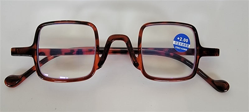 EyeKepper Brown Small Geometric Square 2.00 Blue Light Reading Glasses #109946