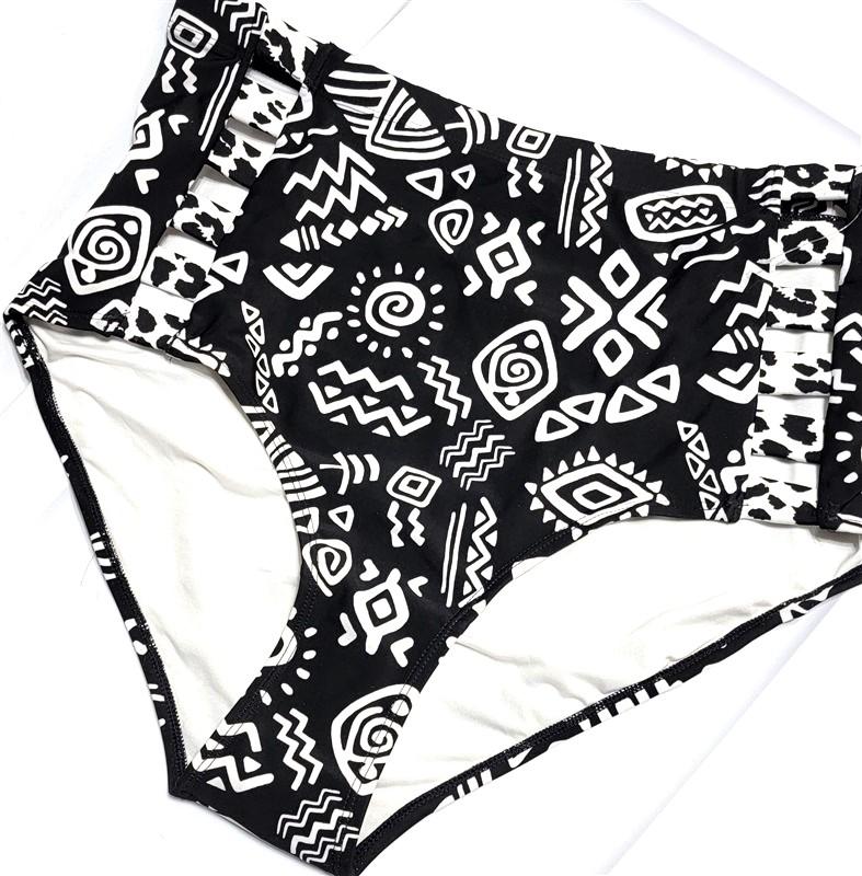 NEW Forever 21 Plus XL Tribal Hi-Waist Cutout Bikini Bottoms Black White #110170