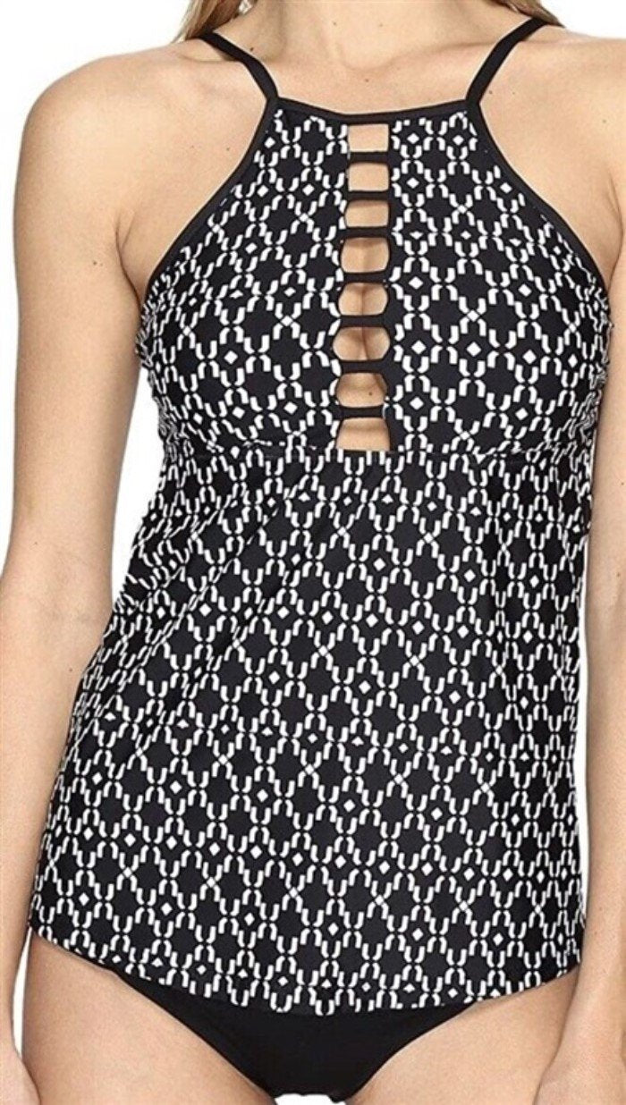 New Athena 32B/C Geo Oasis Cypris High-Neck Tankini Swim Top Black White #110177