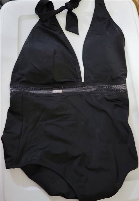 NWT Zingara 8 1Pc MESH HALTER Swimsuit Black 110549
