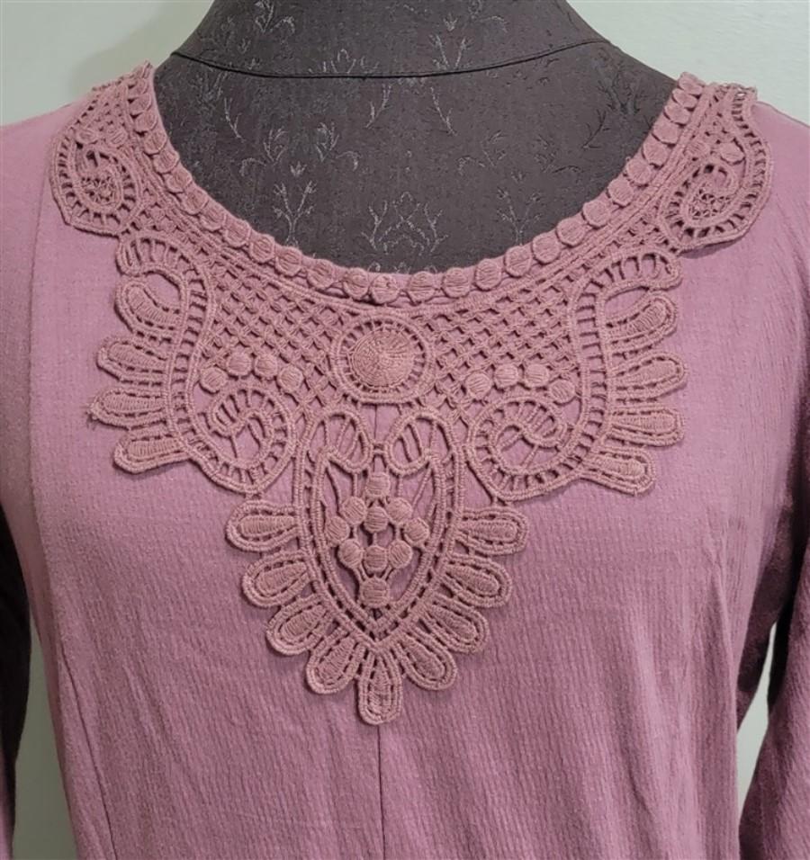 Coldwater Creek PS Timeless Fit & Flare Crochet Lace Accent Dress Mauve #113045