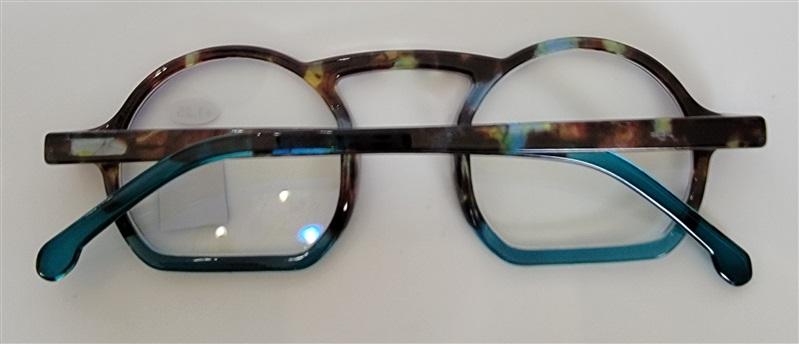 EyeLooker Round Flat Bottom 1.5 Blue Light Tortoise & Teal Reading Glass 113223