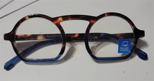 EyeLooker Round Flat Bottom 1.5 Blue Light Tortoise & Blue Reading Glass 113225