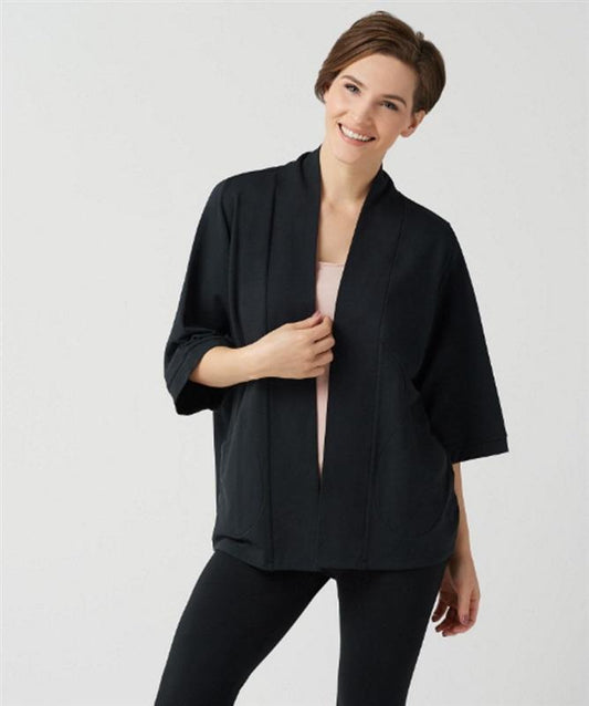 New Anybody L French Terry Open Front Topper Kimono Black 113995