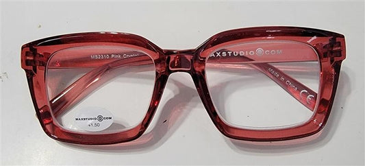 Max Studio Sheer Red 1.5 Square Thick Frame Reading Glasses 115009