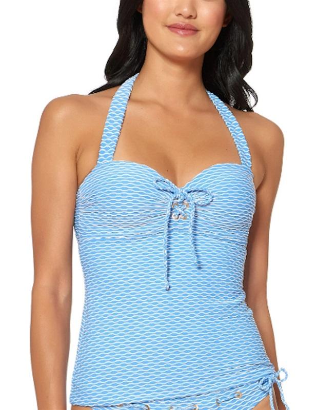 Jessica Simpson L Monet Texture U Wire Swim Tankini Top Blue 115324