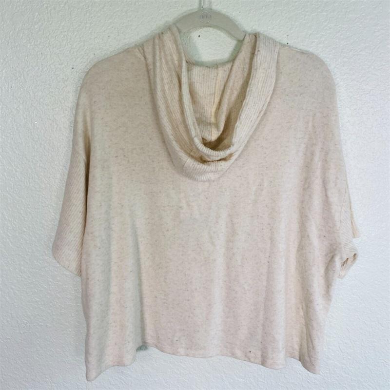 NWT Calme Johnny Was M Cozy Hooded Ivory Crop tee Shirt 115375