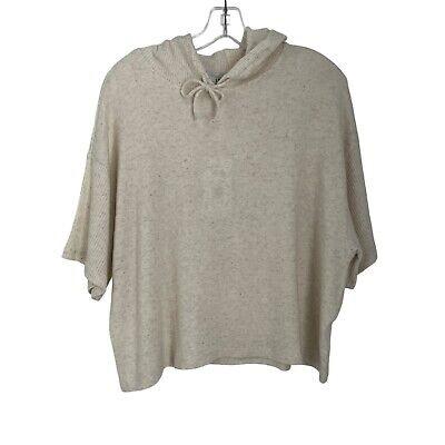 NWT Calme Johnny Was M Cozy Hooded Ivory Crop tee Shirt 115375