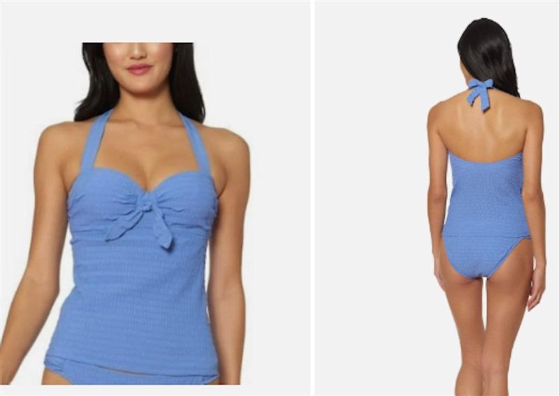 Jessica Simpson L SHADOW Smocked Halter Tankini Blue 115491