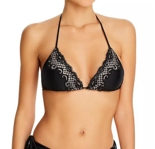 NWTD Jonathan Simkhai SM Lace Triangle Bikini Top Black 115762