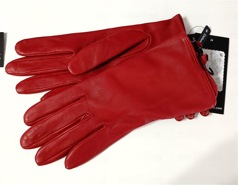 NEW Badgley Mischka Button Leather Touchscreen Gloves SM Red #78238