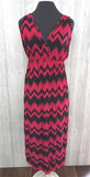 NWT V-Neck Lace Back Chevron Stretch Sundress Maxi Dress M Hot Pink & Black #21